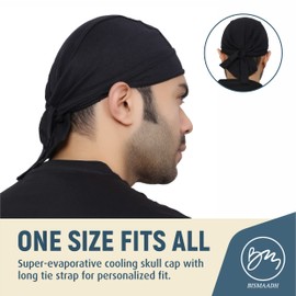 BISMAADH Cooling Helmet Liner - 5 Pieces Do Rag Sweat Wicking Skull Cap for Men - Head Bandana, Pirate Hat for All Activity (5 Black)