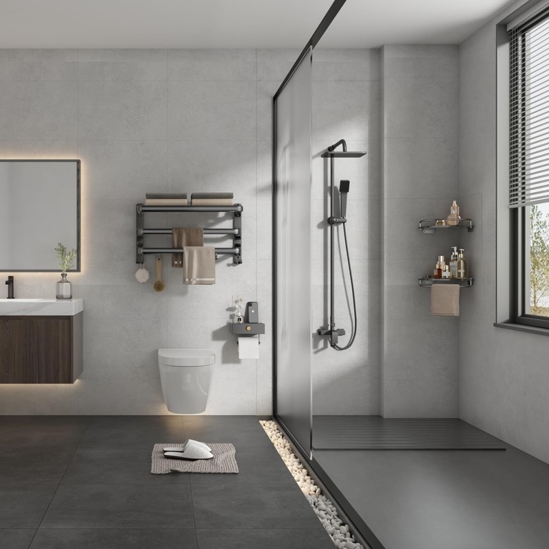 Voldra 2 Pack Glass Corner Shower Shelf for Bathroom Black