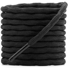 DELELE 2 Pair Round Wave Shape Non Slip Heavy Duty and Durable Outdoor Climbing Shoelaces Black Hiking Shoe Laces Shoestrings-47 inch