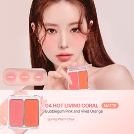 2aN Dual Cheek Blush, Popular, 04 HOT LIVING CORAL, Warm Undertone, Spring