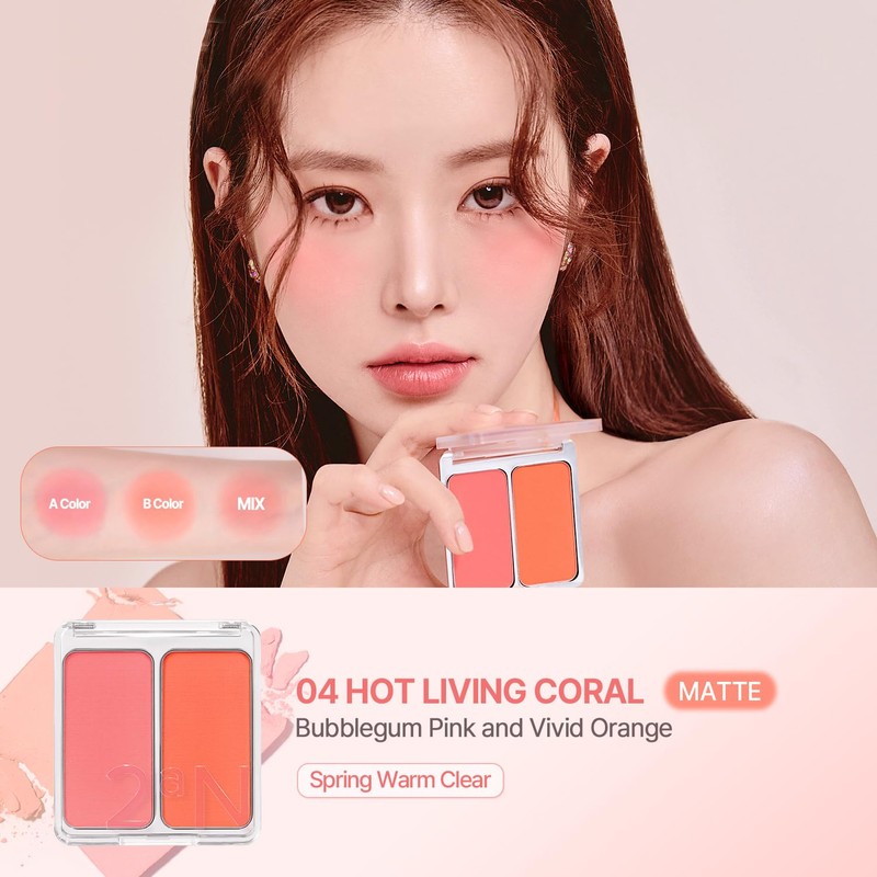 2aN Dual Cheek Blush, Popular, 04 HOT LIVING CORAL, Warm