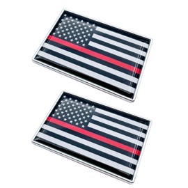 2 Pcs 3D Thin Red Line American Firefighter Fireman Flag Metal Car Stickers Chrome Decals,2.3 x 1.6 Inch Metal Truck Stickers,Patriotic Car Motorcycle Emblem.