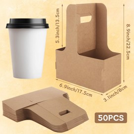 LOYORTY 50PCS 2 Cup Drink Carrier with Handle (2 or 4 Cup), Assemblable Drink Holder for Hot or Cold Drinks, Paperboard Coffee Cup Holder for All Your Drink and Food Delivery,Coffee Carrier