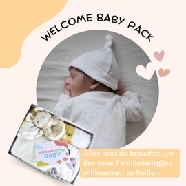 Cantoblanc - Newborn Moses Basket. Unisex Baby Gift Basket for Boys and Girls. Baby Gift Set Welcome Pack: Hooded Bath Towel, Muslin, 2 Absorbent Bibs and Rattle