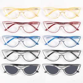 LUR Cat-Eye Reading Glasses for Women 10 Pack Retro Cute Spring Hinges Readers Include Reading Sunglasses +2.50