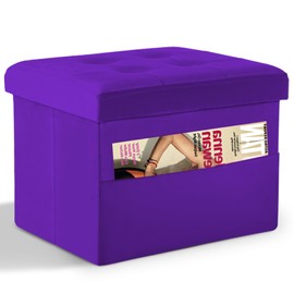 LINMAGCO Storage Ottoman Folding Foot Stool Foot Rest with Side Pocket Modern Ottoman with Storage Short Sofa Stool Velvet 17x13x13(Purple)
