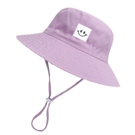 Orfila Baby Sun Hat Smile Face Toddler Bucket Hat Kids Summer Sun Protection Wide Brim Adjustable Chin-Strap Beach Hat Baby Hats 0-3 Months 3-6 Months Purple