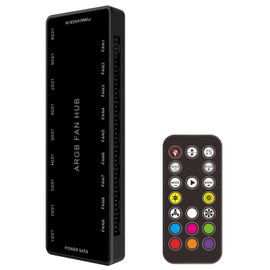 ARGB PWM Fan Hub, Addressable 5V-3PIN ARGB 12V 4PIN PWM 2-in-1 RGB Case Fan Hub with Controller and SATA Power Input, 9 Fan Port and 9 LED Port, PC Fan hub Support 9 Computer ARGB PWM Fans Splitter