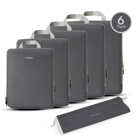 Travelvaez 6 Set Compression Packing Cubes. Expandable Travel Compression Bags for Packing. Lightweight Packing Cubes for Travel. Packing Cubes with Laundry Bag. (Grey).