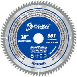 PAYA TOOLS TCT Circular Wood Saw Blade 255mm x 30mm (16, 20,25 and 25.4mm Reduction Rings Included) x 80 Teeth