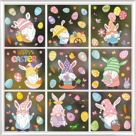 106 Pcs Easter Window Clings Happy Easter Decorations Double Sided Stickers with Bunny Egg 2024 Kids Toddlers Holiday Decals for Glass Wall Classroom Indoor Office Home Outside, 9 Sheet