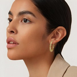 POWNOOL 14K Gold Open Hoops Earrings | Gold Earrings Hypoallergenic Plated Lightweight Chunky Gold Hoop for Women (Unique)