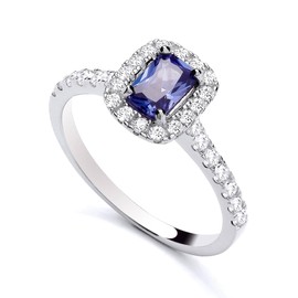 925 Sterling Silver Tanzanite CZ Cluster Emerald cut Ring size J K L M N O P Q R S - December BIRTHSTONE (S)