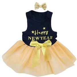Kirei Sui Happy New Year Small Puppy Dogs Cats Black Gold Tutu Party Dress M