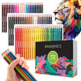 RagaBasics, 72 Lapices de Colores Profesionales, Juego de Dibujo y Escritura con Colores Brillantes y Estuche de Almacenamiento, Diseño en Madera Comoda 72 Diferentes Colores