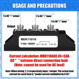 Yexiya MDK 110A (100A)-16 Solar Diode, DC Blocking Diode; Unidirectional in-line Diode, Anti Reverse Diode Peak Voltage 1600V Use Voltage Range: AC (400VAC DC3-1000VDC, Include:12VDC 24VDC