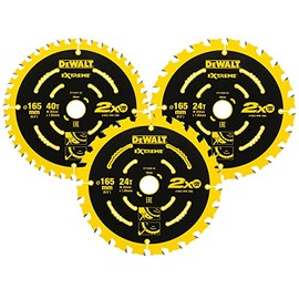 Dewalt Elite DT10397 Circular Saw Blade Set (Set of 3 Consisting of 2 x 24 Teeth, 1 x 40 Teeth, Saw Blade Diameter 165/20 mm, Cutting Width: 1.65 mm, WZ, 18°, Ultra-Sharp Carbide Teeth, with Nail