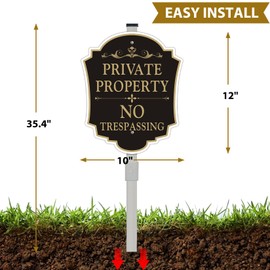 Danoib Property No Trespassing Sign with Stake - 12x10 Inch /35.4 inch Height, Aluminum Metal No Trespassing Sign, Fade-Resistant, Waterproof, Easy to Instal