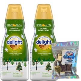 International-Delight Liquid Coffee Creamer.- Two (2) 32 fl oz Bottles of Smooth & Creamy Delightful Coffee Creamer and Candy Freezer Freeze Dried Ice Cream Bites (Frosted Sugar Cookie) - Candy