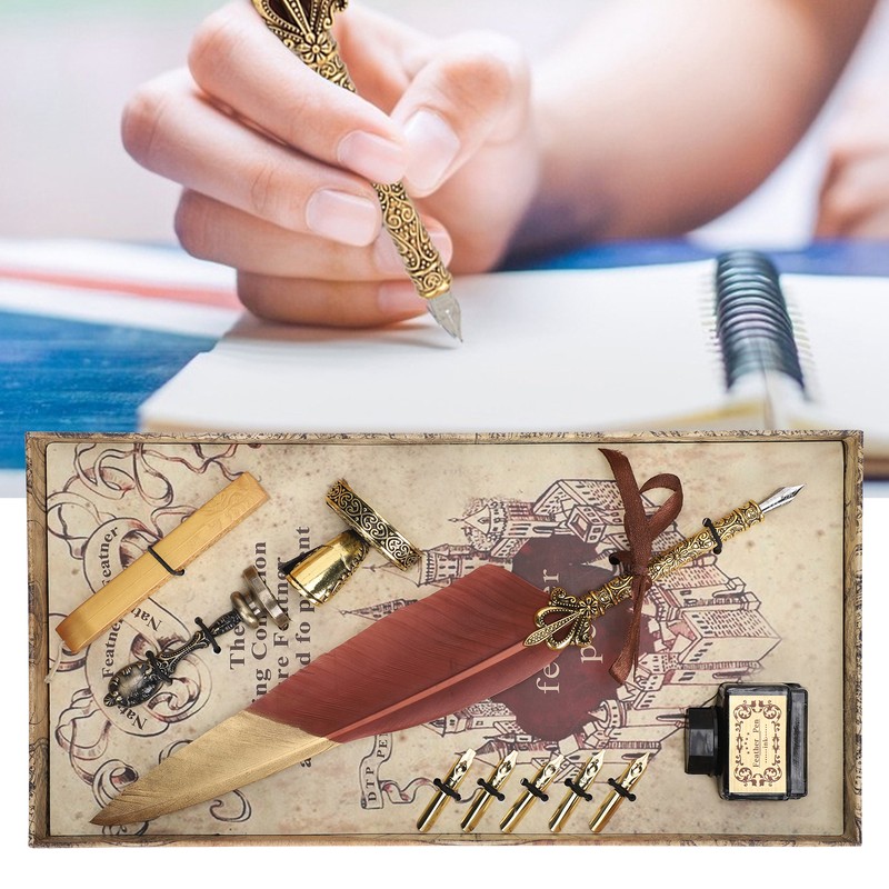 Quill Pen Set Feather Writing Drawing Dip Pen Students Teacher