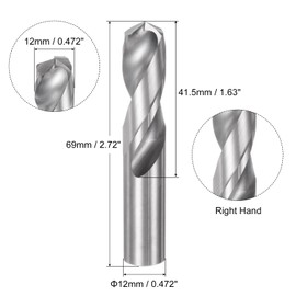 sourcing map Solid Carbide Drill Bit, 12mm (0.472") YG6X/C3 Micro-Grain Tungsten Carbide Short Twist Drill Bits Straight Shank for Drilling Stainless Steel Aluminum Metal Plastic