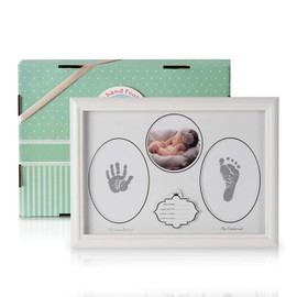 Baby Picture Frame Handprint Footprint Kit First Year Keepsake Photo White Wooden Ink Newborn Boys
