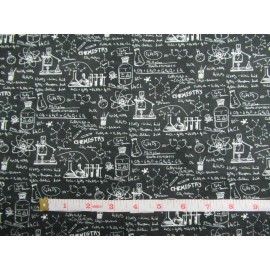 Science Chemistry Lab Flasks Tubes Formulas In Black Cotton Fabric Fat Quarter