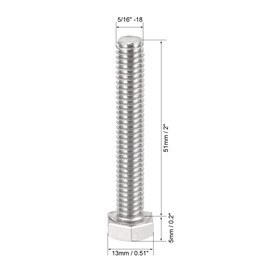 sourcing map 5/16-18x2" Hex Bolts 304 Stainless Steel Hexagon Screw Bolt 5pcs