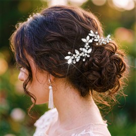 Casdre Crystal Bride Wedding Hair Pins Rhinestone Bridal Hair Pieces Wedding Hair Accessories for Women and Girls (Pack of 2) (A Silver)