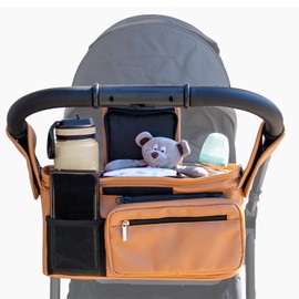 Mama Lubu Stroller Caddy with Cup Holder - Vegan Leather Universal Stroller Organizer with Cup Holder & Non-Slip Straps - Stroller Storage Attachment - Stroller Organizers - Stroller Bag