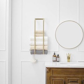BWE Brushed Gold Towel Racks for Bathroom, Wall Mounted Towel Rack for Rolled Towels, Bathroom Towel Storage, Stainless Steel Vertical Towel Holder, Bathroom Organizer