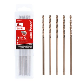 VALYRIANTOOL 3/16 in. x 6 in. Cobalt Aircraft Extension Drill Bits Set(5PCS), M35 High Speed Steel Drill Bit Extra Long Deep Hole Drilling for Stainless Steel, Plastic and Wood