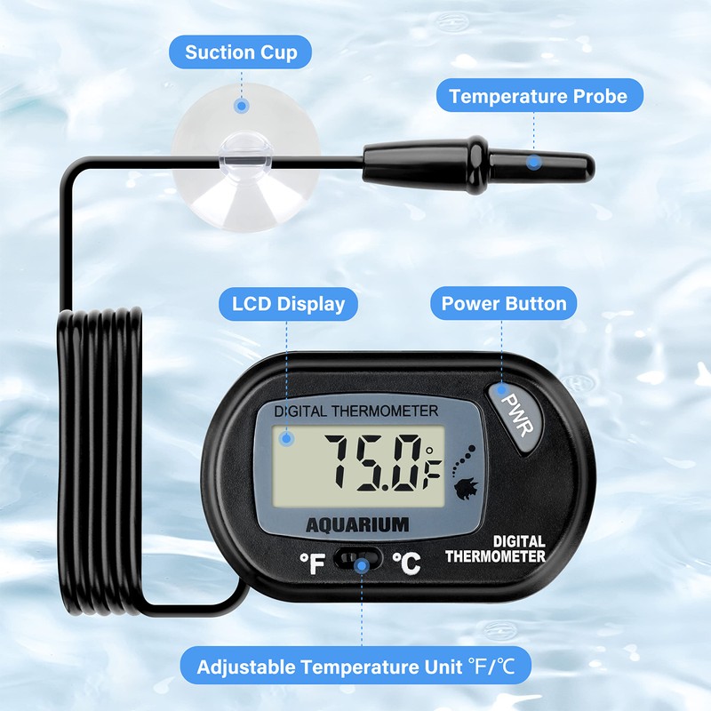 Simple Deluxe LCD Digital Aquarium Thermometer, Reptile Fish Tank Water