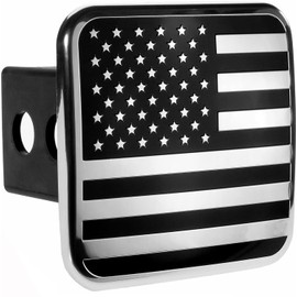 eVerHitch 2 Inch USA Black and Chrome Flag Hitch Cover Plug Fits 2" Receiver
