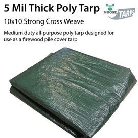 4' x 18' Wood Pile Poly Tarp Cover - Reversible Multi-Purpose - Green and Brown Water Resistant PE Cover - 5 Mil Thick 10 x 10 Weave - for Woodpiles/Firewood Piles, Construction, and Ground Covers