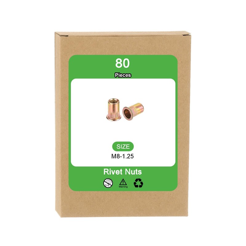 sourcing map 80Pcs Rivet Nuts Flat Head, M8-1.25 Carbon Steel