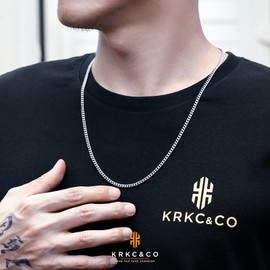 KRKC&CO 3mm Mens Cuban Link Chain Necklace, Silver Color Stainless Steel Necklace, Anti-Tarnish Anti-Allergies, Hip Hop Miami Rapper Necklaces for Men Homme