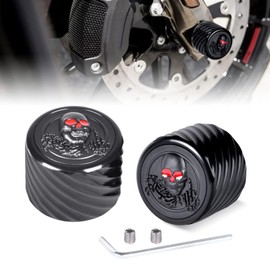Sresk For Harley Street Glide Front Axle Nut Cover Caps, 2 Pack Aluminum CNC 3D Skull Axle Nut Cap For 2002-2023 Softail Dyna Touring Road King Electra Road Glide (Black)