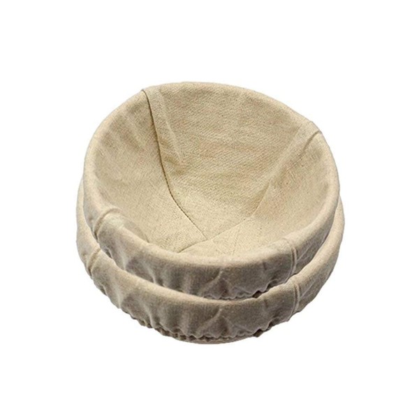 2 Paquete de 10 inch redondo Brotform Banneton Proofing cestas de pan, tazón para hornear masa con Rising patrón (Bonus, cubierta de lino), Beige, 25 * 8.5cm