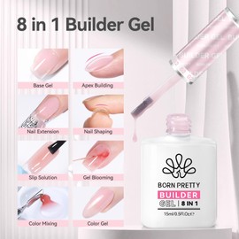 BORN PRETTY Builder Gel, 8 in 1 Builder Gel for Nails 15ml Pink Hard Gel Builder Nail Extension Gel Base False Nail Tips Glue Builder Gel in a Bottle