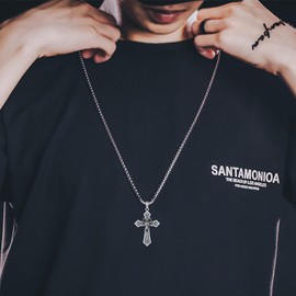 ROMANTICWORK Satanic Cross Necklace 925 Sterling Silver Black Onyx Goat Cross Pendant Necklace Satanic Jewelry for Men Husband