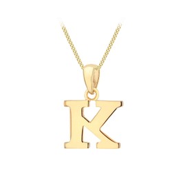 Carissima Gold Women's 9CT Yellow Gold 11.6mm X 16mm Plain 'K' Initial Pendant on 9CT Yellow Gold 25 Diamond Cut Adjustable Curb Chain 41CM/16'-46CM/18' Necklace
