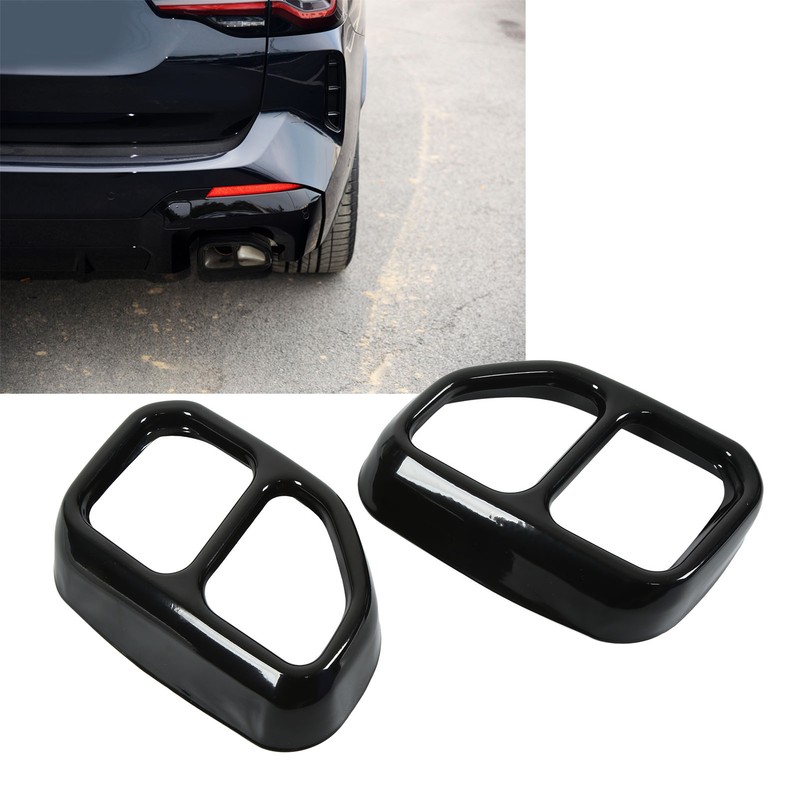 2pcs Gloss Black Car Tail Exhaust Pipe Cover Trim Stainless