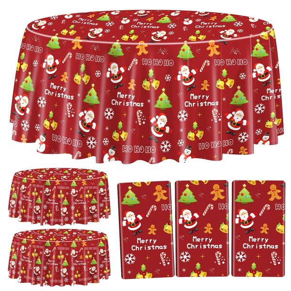PTECDROTS 3Pcs Christmas Tablecloths Round Christmas Table Decorations Red Xmas