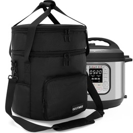 OUUTMEE 2 Compartments Pressure Cooker Travel Tote Bag, Top Zip Compartment and Pocket for Cooker Accessories, Insulated Travel Carrier with Easy to Clean Lining