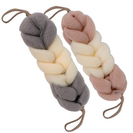 BCKENEY Bath Loofah Sponge Back Scrubber Soft Mesh Body Wash Long Lofa Exfoliator Shower Puffs for Women & Men Bath Accessories Cleaning Tool (2Pack 50G Cameo Brown + Grey)