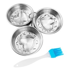 LNQ LUNIQI Egg Poacher Cups 3 Eggs Stainless Steel Heart Shaped Egg Cooker Nonstick Egg Poacher