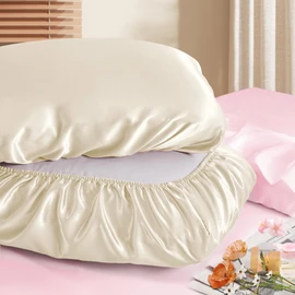 Manyshofu Satin Pillowcases for Hair Protection - 1Pcs Beige Pillow Cases, Elastic Band Standard & Queen Satin Pillowcases Luxury Silky Pillow Cases Travel Pillow Covers