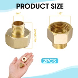 2 Piece Gas Bottle Adapter, Gas Hose Adapter Set, 1/2 Inch Right Thread to 1/4 Inch Right Thread Made of Brass, Gas Hob 1/2 Inch Internal Thread Right to 1/4 Inch Male Thread Right, for Gas Hobs,