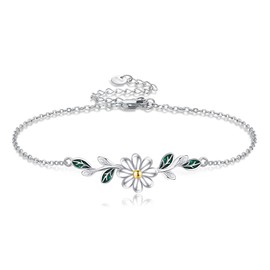 DAYLINLOVE Daisy Bracelet 925 Sterling Silver Leaf Bracelets Flower Jewelry Daisy Bracelets For Women Daisy Lovers Mom Wife